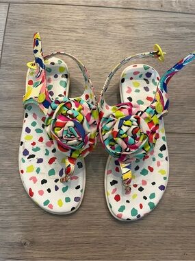 Moschino White Multicolor Rosette Toe-Post Sandals for Kids